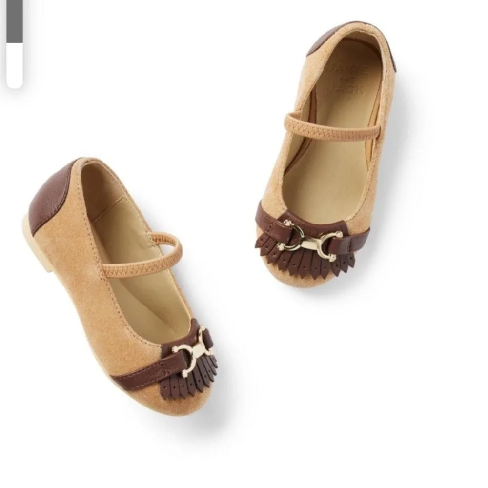 Janie and Jack SUEDE BRIDLE BIT BALLET FLAT‎ size 6 suede tan brown dressy